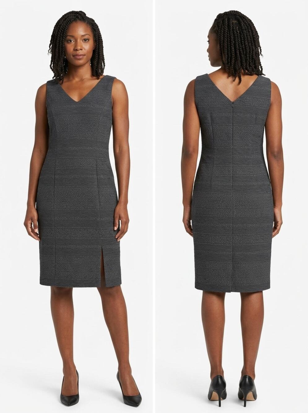 David Warren Gray Sleeveless V-Neck Sheath Dress Women Size 8